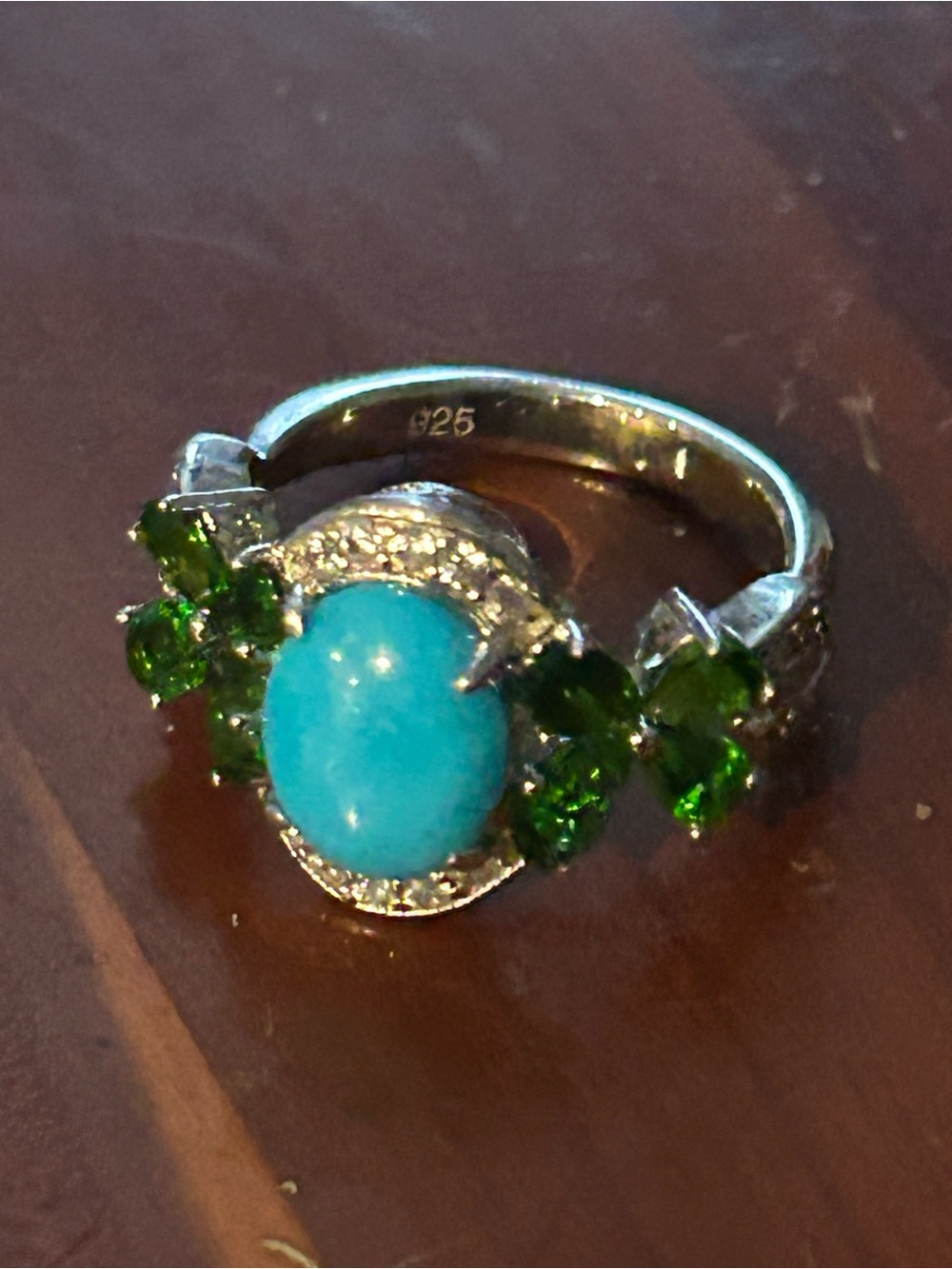 Sterling Silver Turquoise and emerald Ring